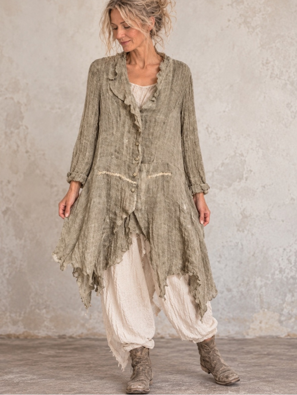 Aventures des Toiles Lagenlook Gauze Jacket Tunic Asymmetrical Art to Wear